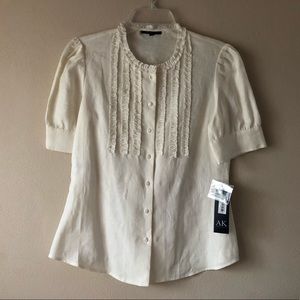 Ruffled Linen Button-Down Blouse - Anne Klein